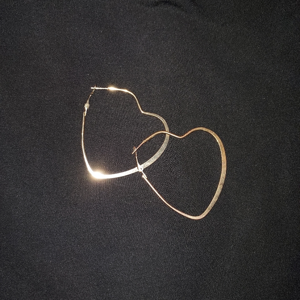 Anthropologie Gold Plated Large Heart Hoop Earrings